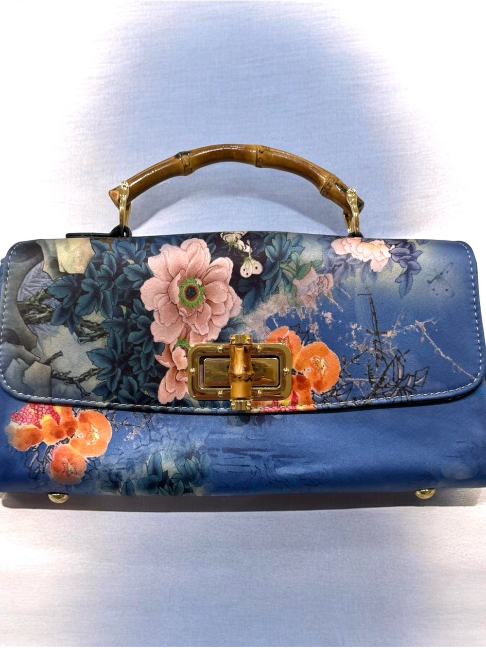 Floral Print bamboo Top-Handle Satchel